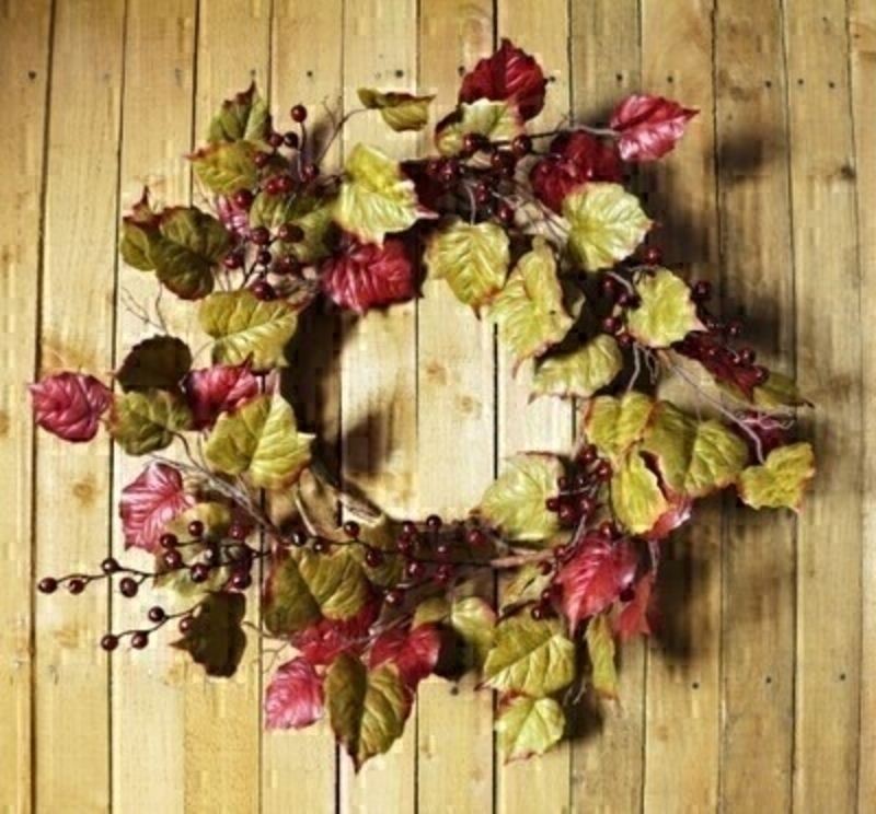 Red and Green Leaves and Berries Artifical Wreath by Bloomsberry